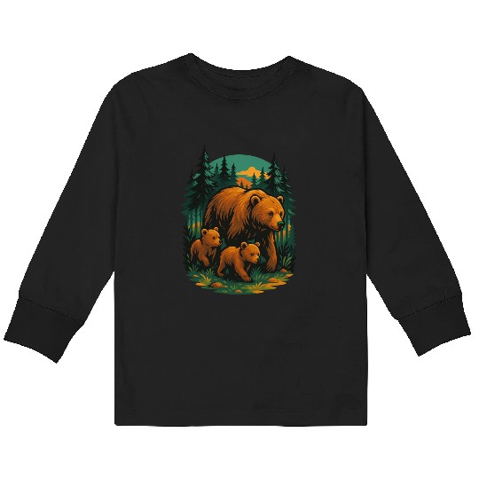 Mama Bear and Cubs Forest Kids Long Sleeve T Shirts – Bold Wildlife