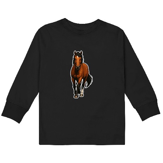 Realistic Brown Horse – Majestic Horse Kids Long Sleeve T Shirts