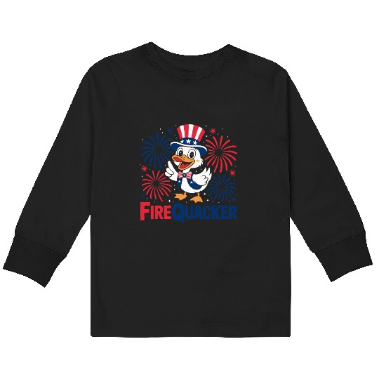 Womens Duck Firequacker Patriotic Fourth of July I Kids Long Sleeve T Shirts