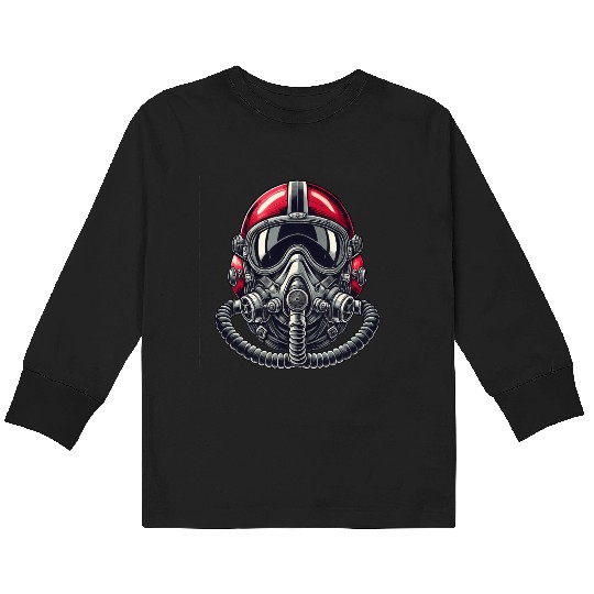 Pilots Helmet Design Kids Long Sleeve T Shirts