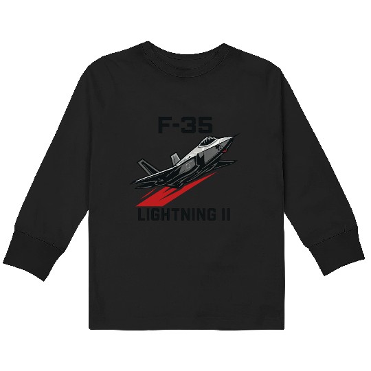 F-35 Lightning II Stealth Fighter Jet Art Kids Long Sleeve T Shirts