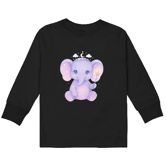Celestial Baby Elephant Magical Nursery Girl Art Kids Long Sleeve T Shirts