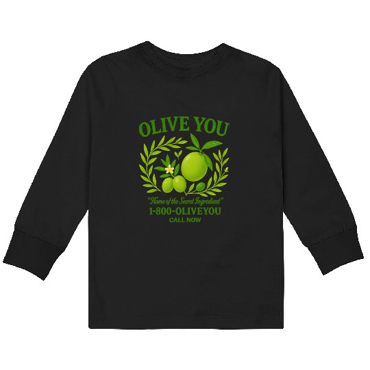 Olive You Cute Vintage Pun Graphic Kids Long Sleeve T Shirts