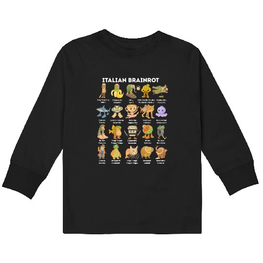 Types of All Italian Brainrot Meme Kids Hand Drawn Kids Long Sleeve T Shirts