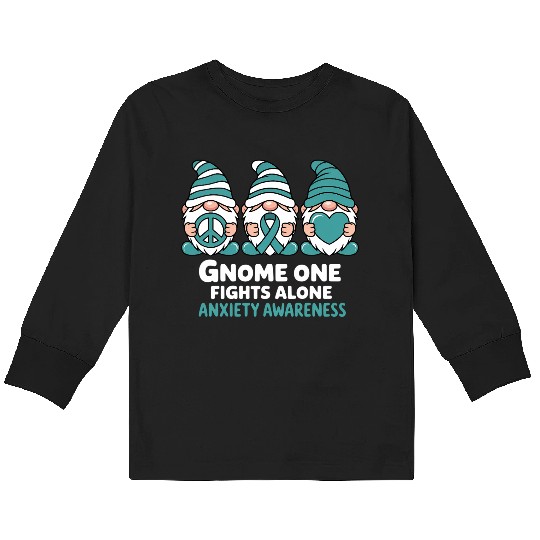 Anxiety Awareness Gnome One Fights Alone Wear Kids Long Sleeve T Shirts