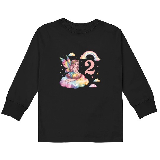 Magical Rainbow Fairy Elf 2nd Birthday Girl Kids Long Sleeve T Shirts