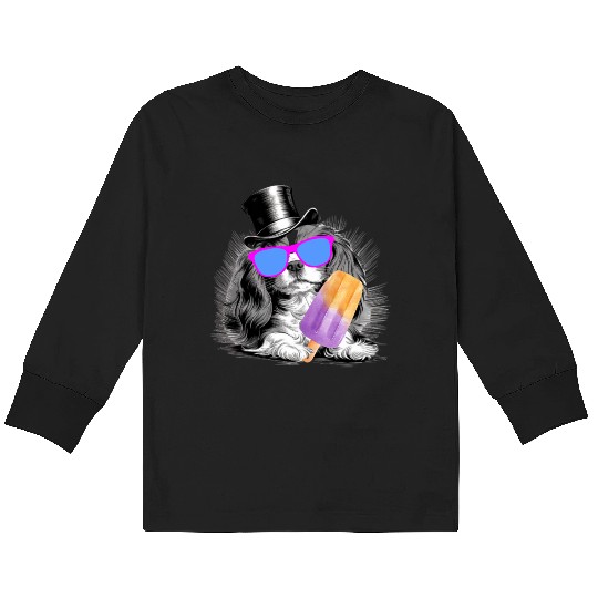 Cavalier King Charles Spaniel with a popsicle Kids Long Sleeve T Shirts