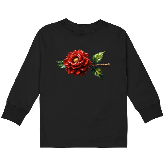 Crimson Rose Bloom – Botanical Clipart Kids Long Sleeve T Shirts