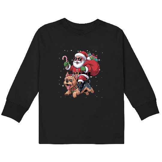 Santa Claus Yorkie Dog Christmas In July Kids Long Sleeve T Shirts