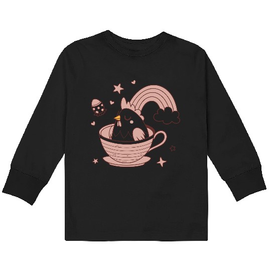 Whimsical Bird in Tea Cup Kids Long Sleeve T Shirts