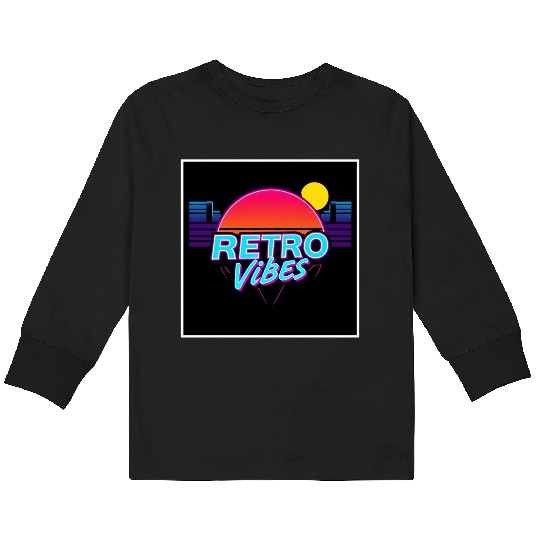 Retro Vibes Sunset Neon Design Kids Long Sleeve T Shirts