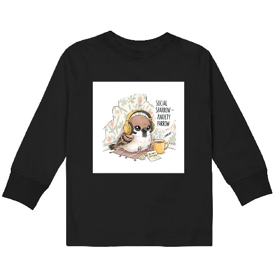 "Social Sparrow – Anxiety Parrow" Kids Long Sleeve T Shirts