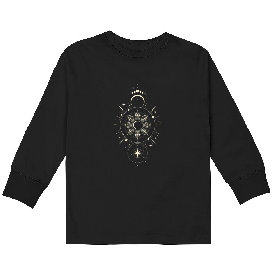 Celestial Mandala Sun and Moon Design Kids Long Sleeve T Shirts