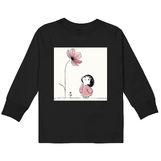 Whimsical Girl with Blossom Kids Long Sleeve T Shirts