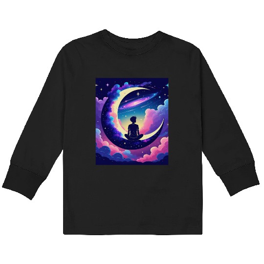Cosmic Dreamer Moon and Galaxy Scene Kids Long Sleeve T Shirts