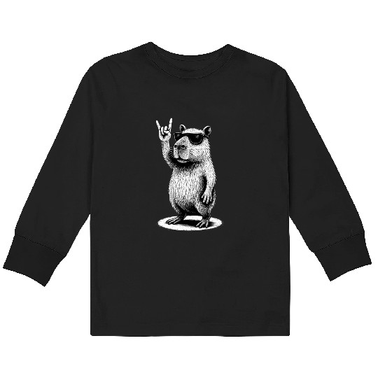 Retro Capybara Rock and Roll Music Capybara Lovers Kids Long Sleeve T Shirts