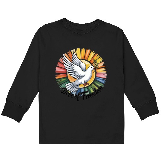 Peaceful Dove with Olive Branch Design Kids Long Sleeve T Shirts