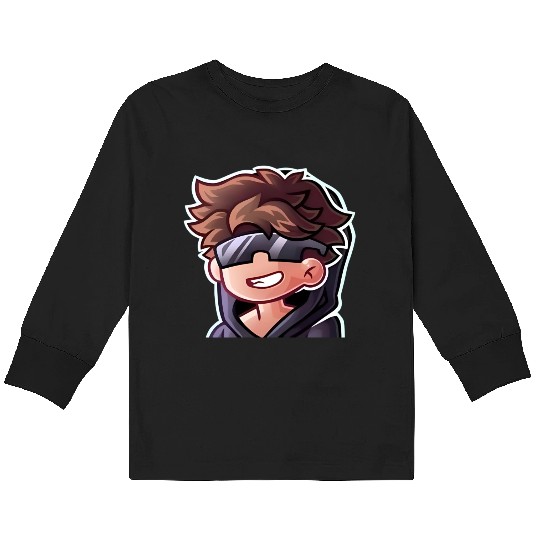 Cool Gamer Boy Logo – Fun Cartoon Avatar for Merch Kids Long Sleeve T Shirts