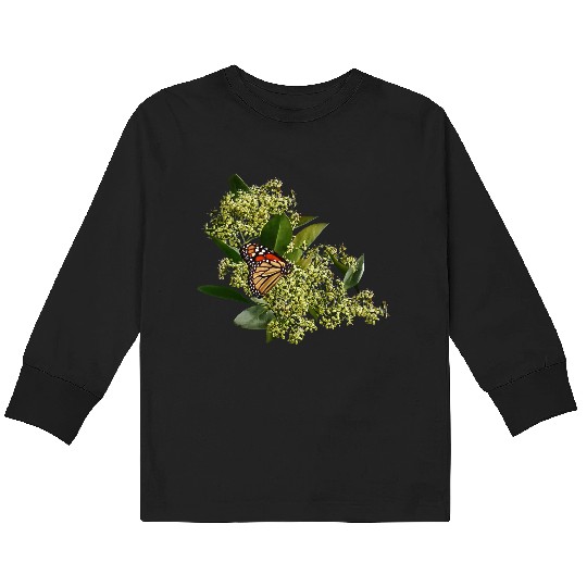 Monarch Butterfly on Euonymus Kids Long Sleeve T Shirts