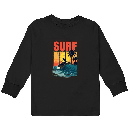 Sunset Surfing Adventure Kids Long Sleeve T Shirts