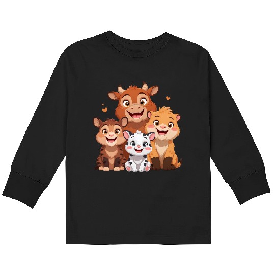 "Cute Farm Animal Friends – Cartoon Cow, Tiger, Li Kids Long Sleeve T Shirts