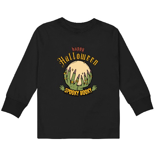 Halloween Moon Hand Illustration Kids Long Sleeve T Shirts