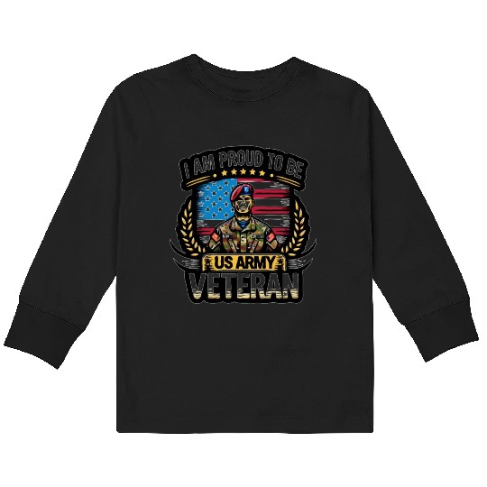 Proud US Army Vet Emblem Kids Long Sleeve T Shirts