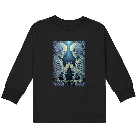 Celestial Skeleton Toasting Champagne Kids Long Sleeve T Shirts