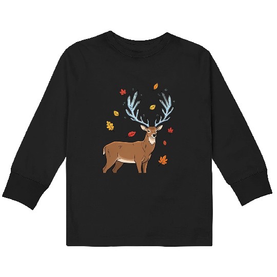 Autumn Mystic Deer Illustration Kids Long Sleeve T Shirts
