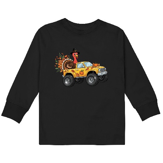 Autumn Thanksgiving Truck with Turkey Kids Long Sleeve T Shirts