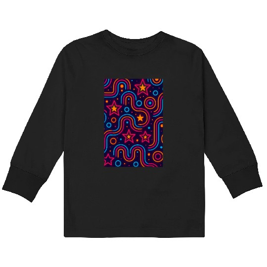 Neon Starburst Cosmic Pattern Kids Long Sleeve T Shirts