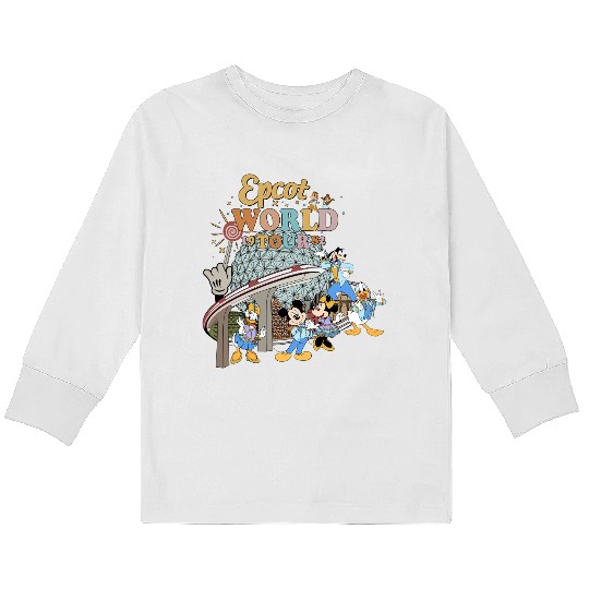 Disney Epcot World Tour Kids Long Sleeve T Shirts, Retro Disney Epcot Kids Long Sleeve T Shirts, Mickey And Friends Mickey