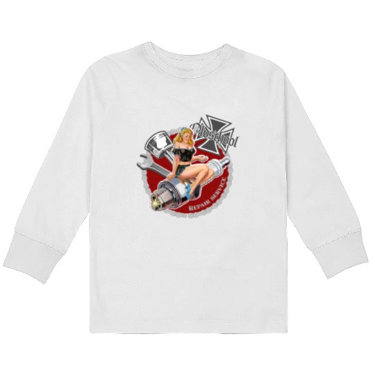 Old school repair service pinup Kids Long Sleeve T Shirts