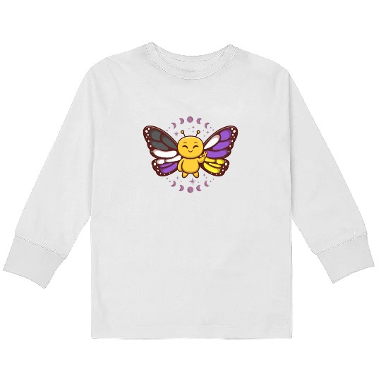 Gender Non-Binary Monarch Butterfly Subtle Pride Kids Long Sleeve T Shirts