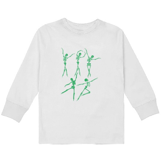 Green Dancing Skeleton Kids Long Sleeve T Shirts