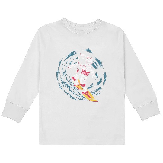 Astronaut Surfing Kids Long Sleeve T Shirts