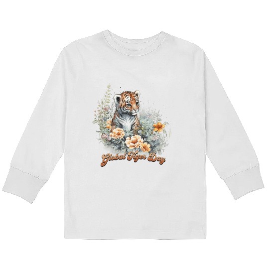 Global Tiger Day Watercolor Cub Kids Long Sleeve T Shirts