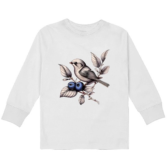 Bird on a Blueberry Branch Kids Long Sleeve T Shirts