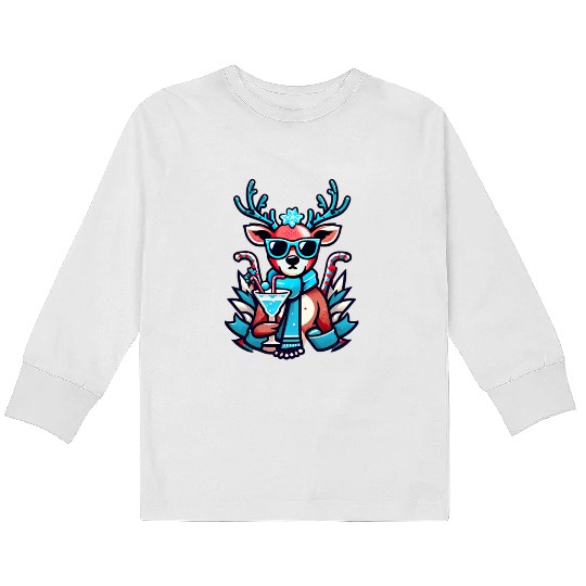 cool reindeer Kids Long Sleeve T Shirts