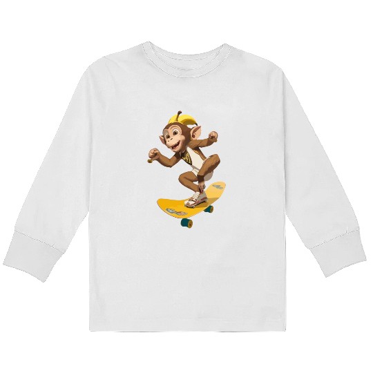 Chimp On Skateboard For Chimp Lovers. Kids Long Sleeve T Shirts