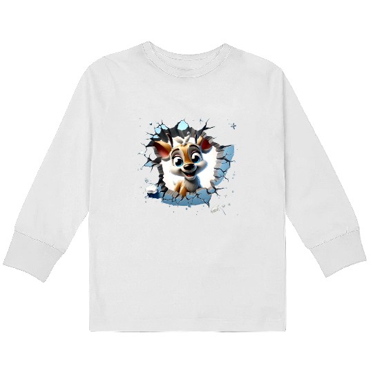 3D Peeking Santas Reindeer Kids Long Sleeve T Shirts