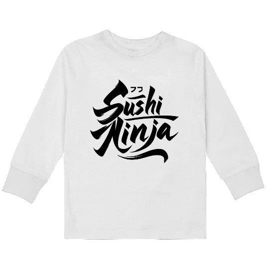 Sushi Ninja Typography Kids Long Sleeve T Shirts