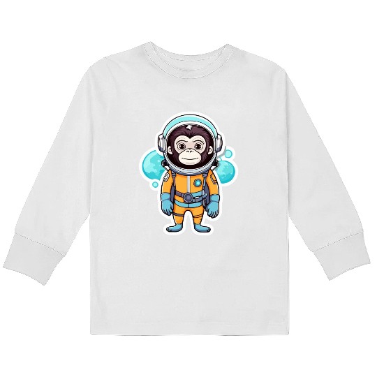 Monkey Ape Astronaut Illustration Kids Long Sleeve T Shirts