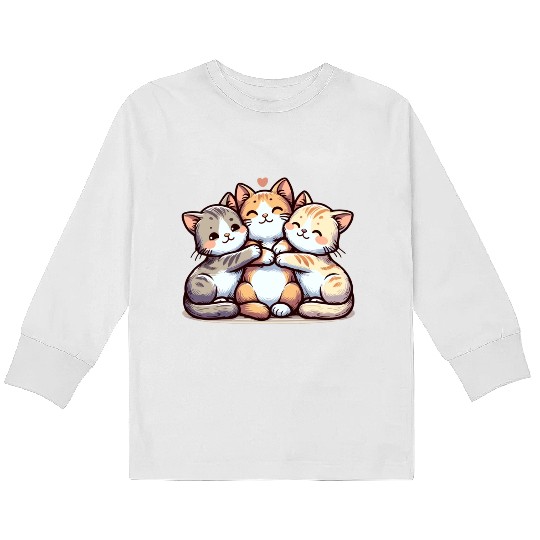 Fluffy Cat Cuddles Kids Long Sleeve T Shirts