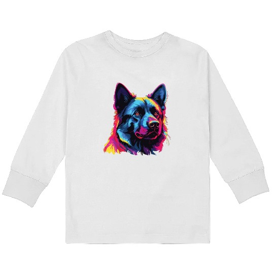 Watercolor Colorful Norwegian Elkhound Kids Long Sleeve T Shirts