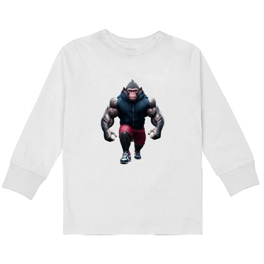 "Prime Ape: The Muscular Monkey" Kids Long Sleeve T Shirts
