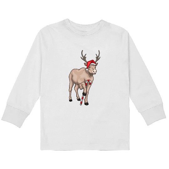 Reindeer Christmas Candy cane Kids Long Sleeve T Shirts