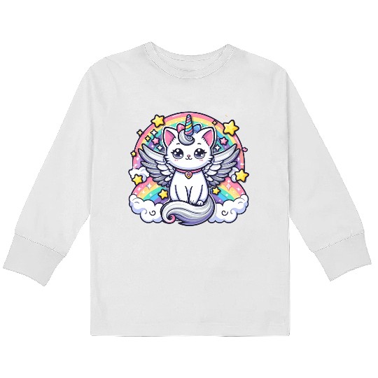Celestial Charm Unicorn Cat Kids Long Sleeve T Shirts