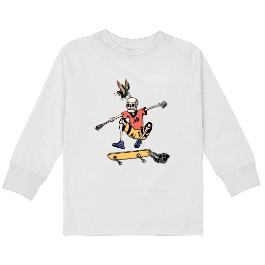 Skateboarding Skeleton Kids Long Sleeve T Shirts