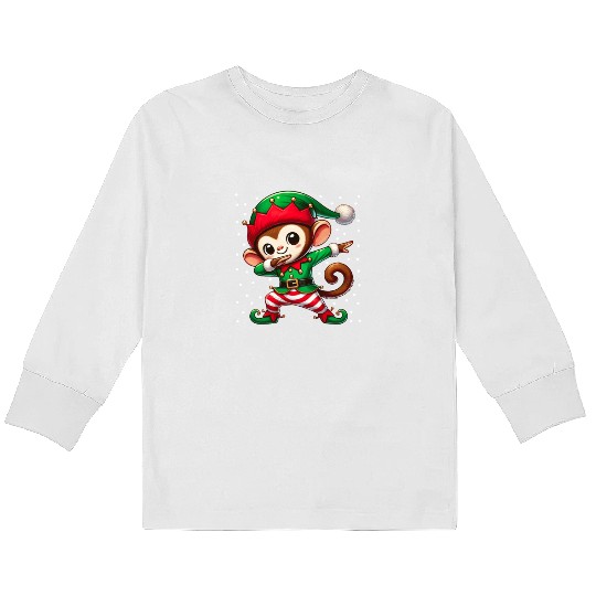 Christmas Monkey Elf Funny Monkey Lover Ape Kids Long Sleeve T Shirts